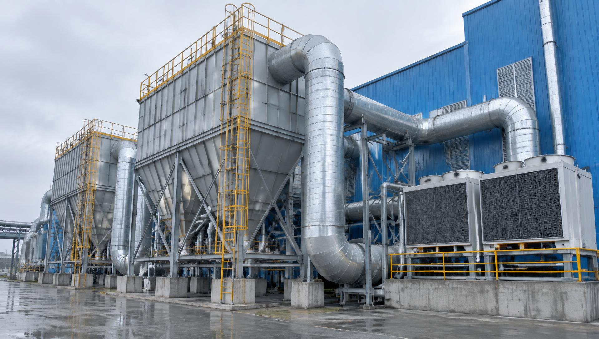 Planta industrial com sistemas de despoeiramento e climatização